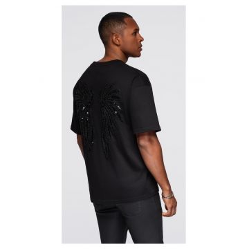 Tricou de bumbac cu motiv de aripi din monede pe spate  OM-TSCT-0289 - Negru