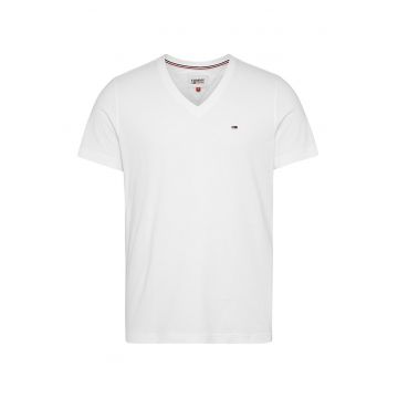Tricou de bumbac organic cu decolteu in V - Alb