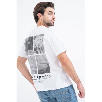 Tricou din amestec de bumbac cu imprimeu pe partea din spate - Gri/Alb optic