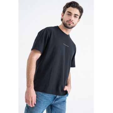 Tricou din amestec de bumbac cu imprimeu pe partea din spate - Negru/Gri
