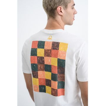 Tricou din bumbac cu design text - Visiniu/Portocaliu/Alb optic