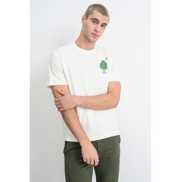 Tricou din bumbac cu imprimeu pe partea din spate - Galben/Alb murdar