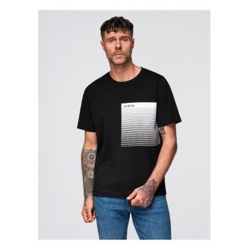 Tricou din bumbac cu print grafic  OM-TSPT-0246 - Negru
