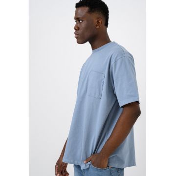 Tricou din bumbac organic cu buzunar pe piept - Albastru lavanda