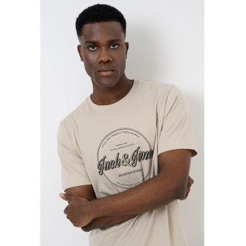 Tricou din bumbac organic cu decolteu la baza gatului - Bej deschis