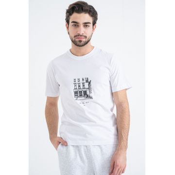 Tricou din bumbac organic cu imprimeu pe piept Blabreeze - Negru/Alb optic