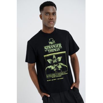 Tricou lejer cu imprimeu text frontal - Negru/Verde deschis
