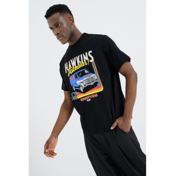 Tricou lejer cu imprimeu text frontal - Negru