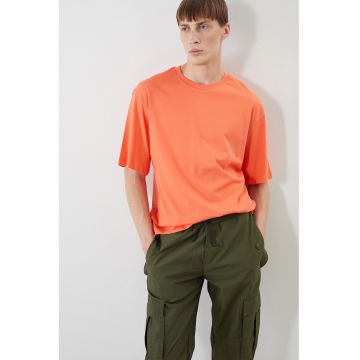 Tricou lejer de bumbac cu decolteu la baza gatului - Portocaliu mandarina