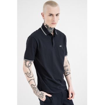 Tricou polo cu logo brodat - Alb/Bleumarin