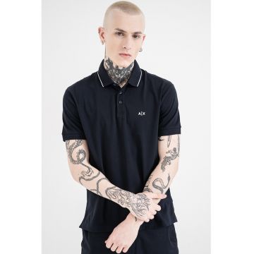 Tricou polo slim fit - Alb/Bleumarin