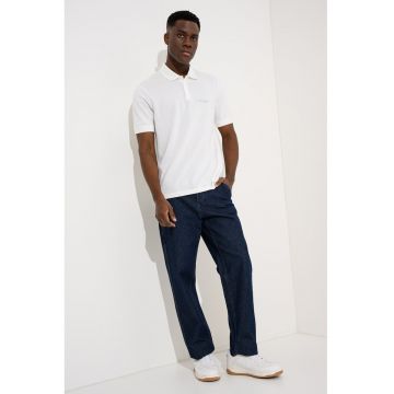 Tricou polo slim fit cu logo brodat - Alb