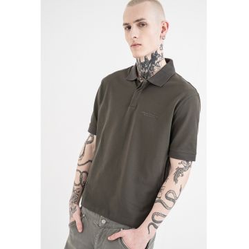 Tricou polo slim fit cu logo brodat - Kaki inchis