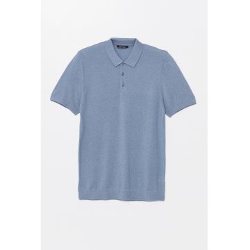 Tricou polo tricotat fin - Albastru azur