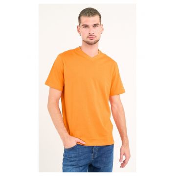Tricou uni cu decolteu in V - Mandarin
