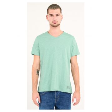 Tricou uni cu decolteu in V - Verde