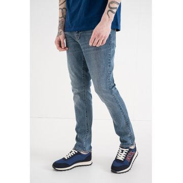 Blugi slim fit cu talie medie - Albastru deschis melange