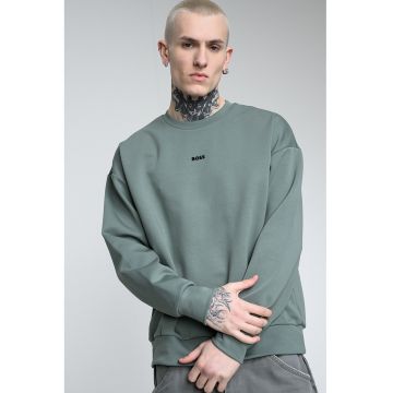 Bluza de trening cu decolteu la baza gatului si detaliu logo - Verde aquamarin