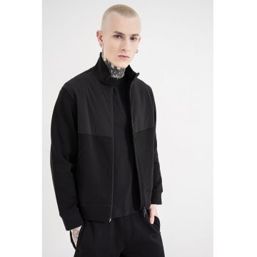 Bluza de trening cu fermoat si guler mediu - Negru