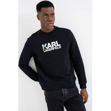 Bluza de trening cu imprimeu logo si decolteu la baza gatului - Alb/Albastru ultramarin