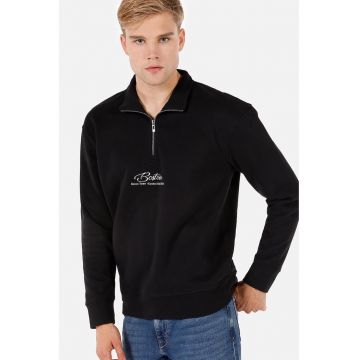 Bluza de trening din amestec de bumbac cu fenta cu fermoar - Negru