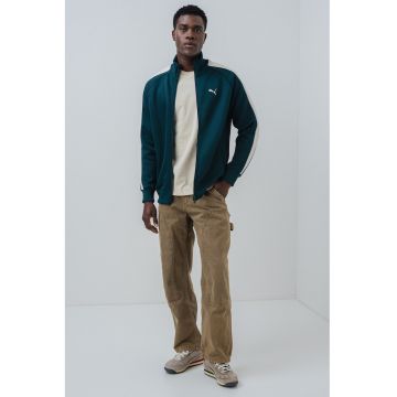 Bluza de trening regular-fit cu guler mediu si fermoar - Alb fildes/Verde inchis