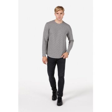 Bluza in dungi cu decolteu la baza gatului - Gri inchis