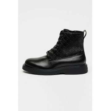 Bocanci de piele cu monograma - Negru