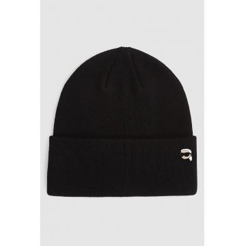 Caciula tricotata fin cu logo - Negru/Alb optic