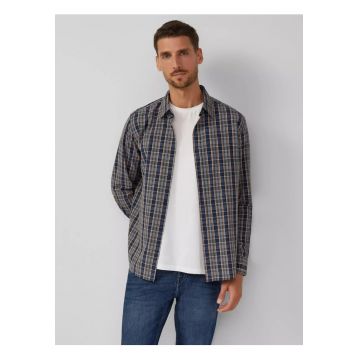 Camasa barbati - cu imprimeu in carouri si guler Kent - Bleumarin inchis