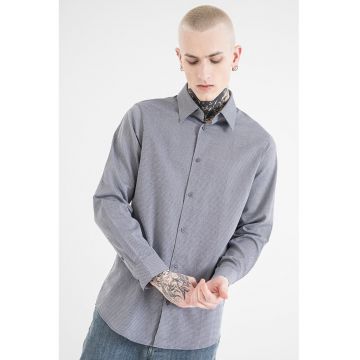 Camasa de bumbac cu guler clasic - Albastru ultramarin/Alb murdar