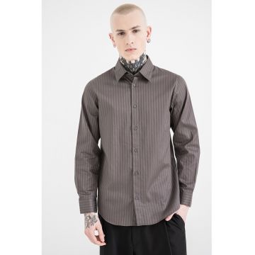 Camasa de bumbac cu guler clasic - Gri inchis