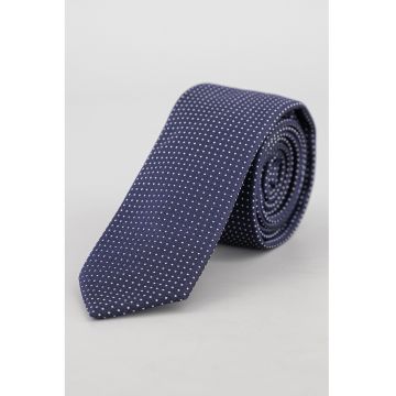 Cravata din amestec de matase cu buline - Alb/Bleumarin