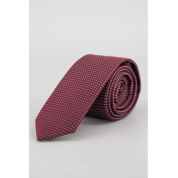Cravata din amestec de matase cu buline - Rosu inchis