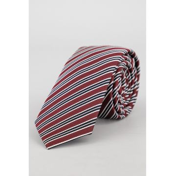 Cravata din amestec de matase cu model in dungi - Alb/Rosu inchis