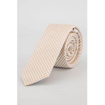 Cravata din amestec de matase cu model - Maro nisip