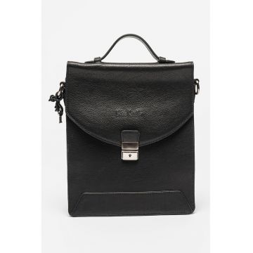 Geanta crossbody de piele cu logo discret - Negru