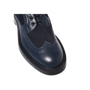 Ghete din piele cu garnituri din piele intoarsa - Albastru inchis