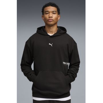 Hanorac cu buzunar kangaroo si imprimeu logo - Negru