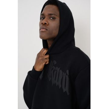 Hanorac cu imprimeu logo si buzunar kangaroo - Negru stins