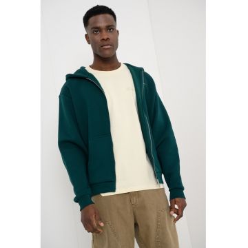 Hanorac cu model uni si fermoar - Alb/Verde englez