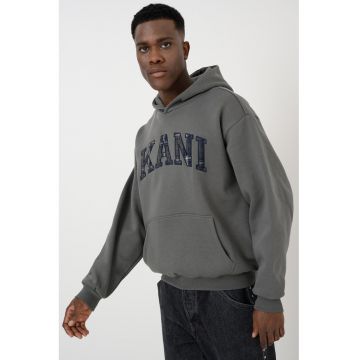 Hanorac din amestec de bumbac cu broderie logo - Gri cenusiu/Kaki