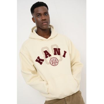 Hanorac din amestec de bumbac cu buzunar kangaroo - Visiniu/Bej deschis