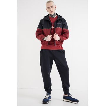 Jacheta cu fermoar si gluga - Rosu inchis/Bleumarin