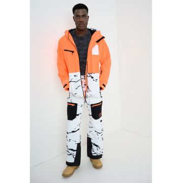 Jacheta cu gluga pentru snowboard Temper - Alb/Portocaliu neon/Negru