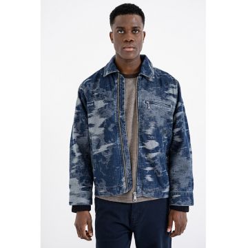 Jacheta din denim cu fermoar Wylie - Albastru inchis/Gri cenusiu
