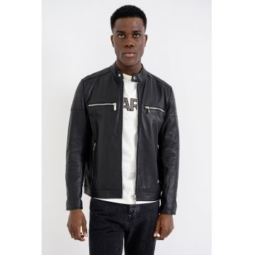 Jacheta din piele cu fermoar - Negru
