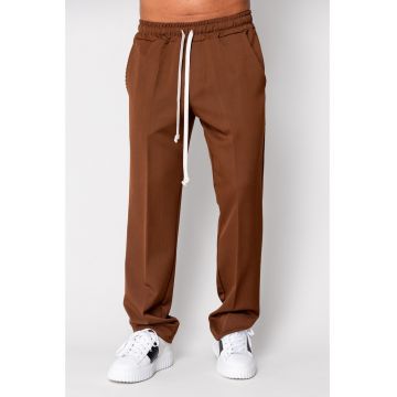 Pantalon lung cu snur alb Brown 19592 - Maro