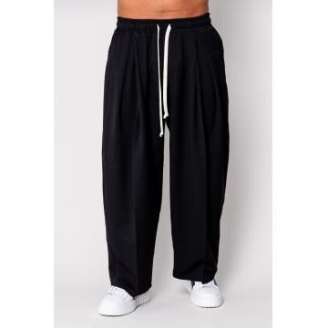 Pantalon lung foarte larg cu snur Black 19650 - Negru