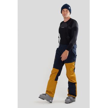 Pantaloni cu bretele pentru ski Teak - Galben inchis/Bleumarin